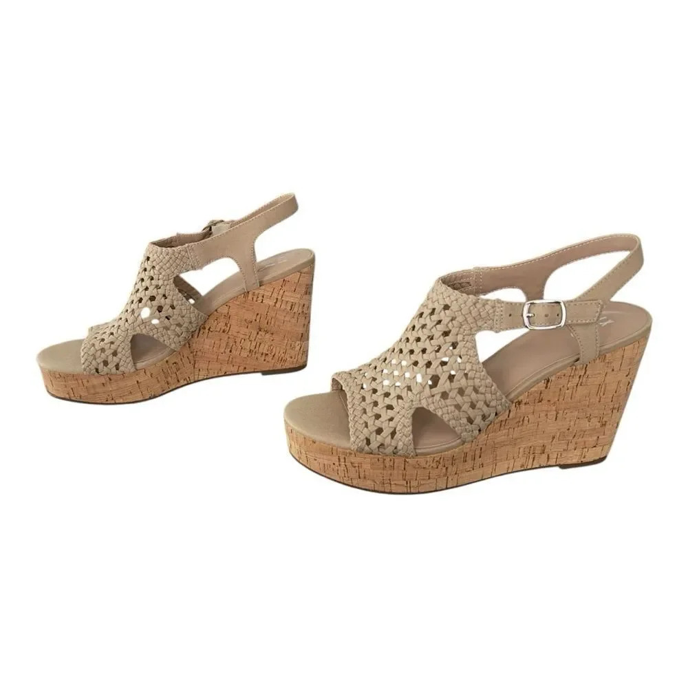 Mix No. 6 Jaleena Tan Woven Cork Wedge Sandals Platform Open Toe NIB Sz 11